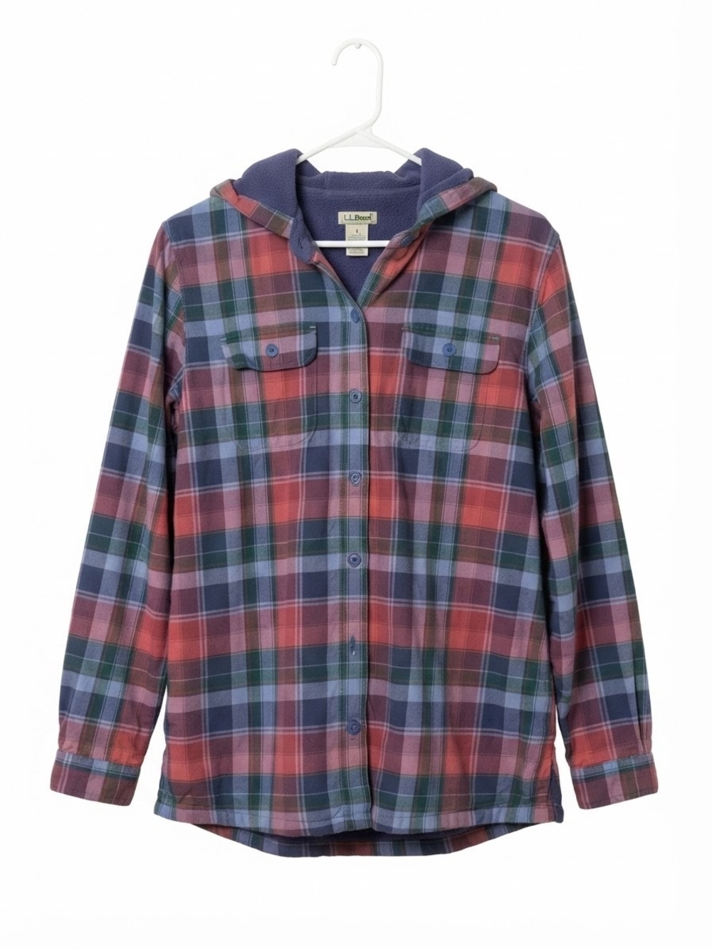 L.L. Bean Kids' Plaid Hooded Flannel Shirt Jacket - Small